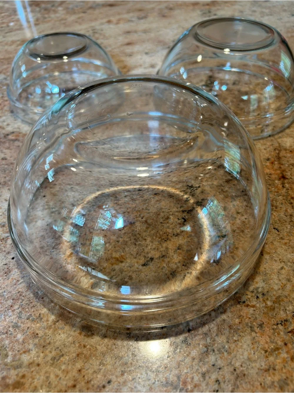 Arcopal France Clear Glass Mixing Bowl Set 3 piece 6.5 cup; 3.5 cup; 2.5 cup Vtg
